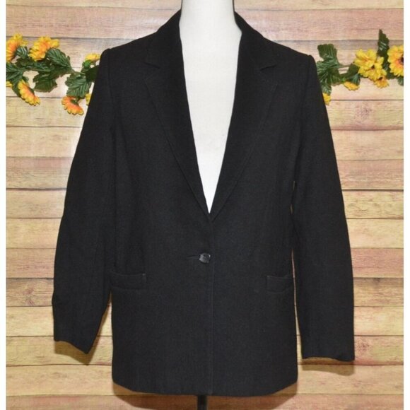 Vintage Forecaster Ladies 9/10 Black Pure Wool Blazer Jacket Career Academia - Picture 1 of 10